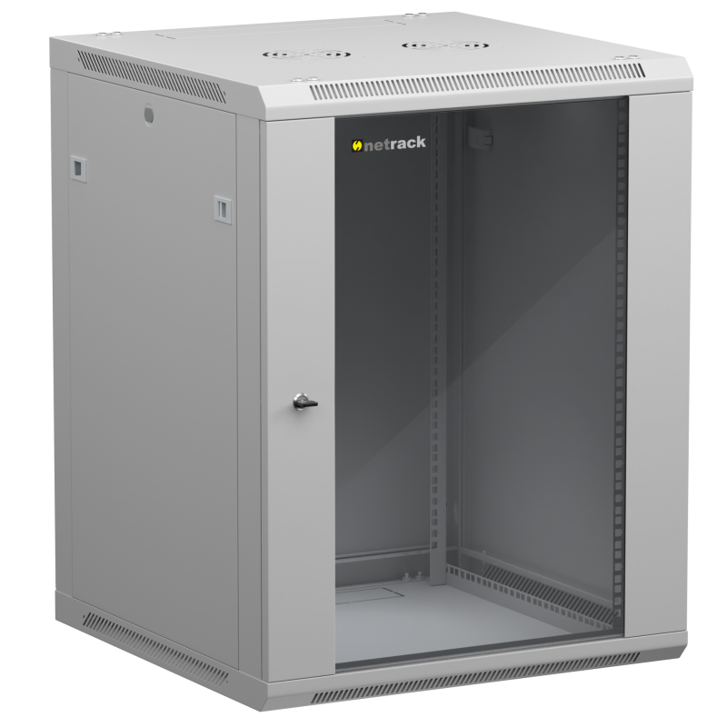Netrack 19&quot; wall-mount F-Line rack cabinet, 15U 600*600, glass door, gray, flat-pack