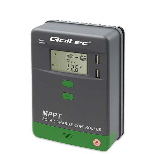 Qoltec MPPT solar charge controller with temperature sensor 20A, 12V/24V, LCD, 2*USB, Bluetooth, APP, GEL, LiFePO4