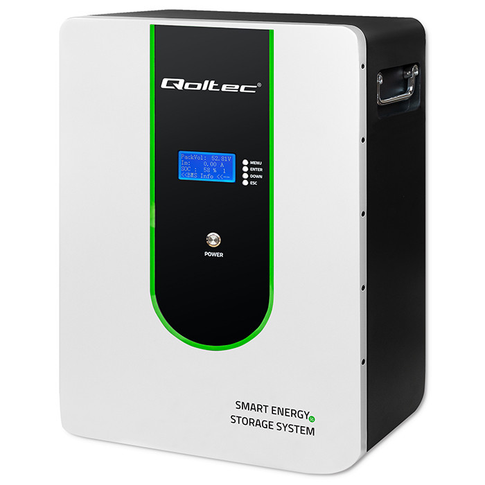 Qoltec stable LiFePO4 energy storage, 5.12kWh, 51.2V, 100Ah, BMS, LCD