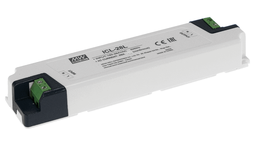 Meanwell AC linear inrush current limiter 28A; input 180-264VAC; terminal block mounted