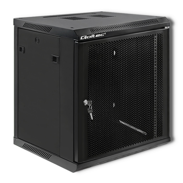 Qoltec 19" wall-mount rack cabinet 12U 600*635*600, perforated doors, black