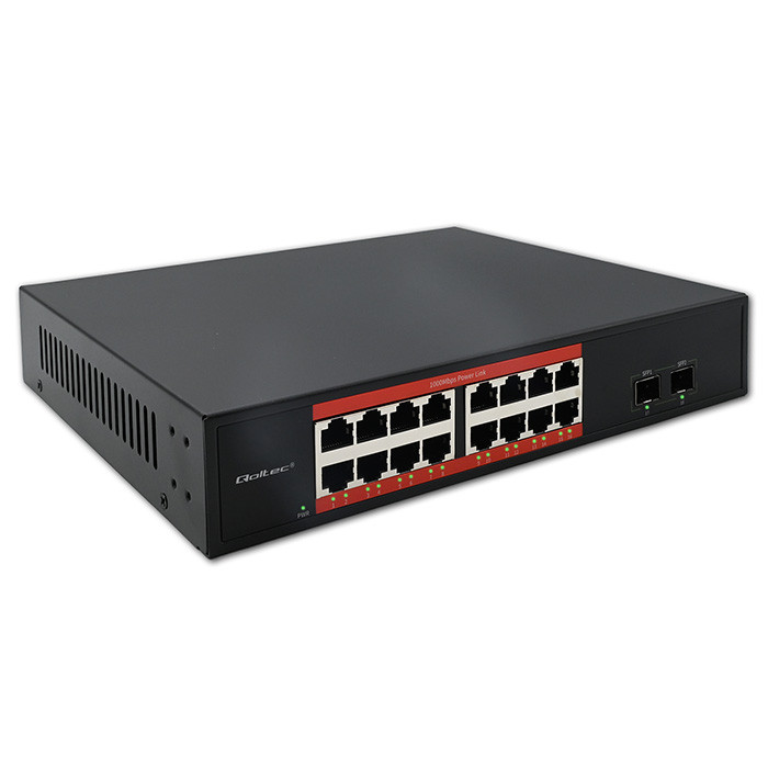 Qoltec unmanaged GE switch, 16*10/100/1000Mb/s RJ-45, 2*SFP 1000Mb/s