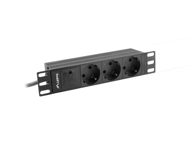 Lanberg PDU 10" 1U 10A 3*Schuko output, 1*C14 input, 2m, black