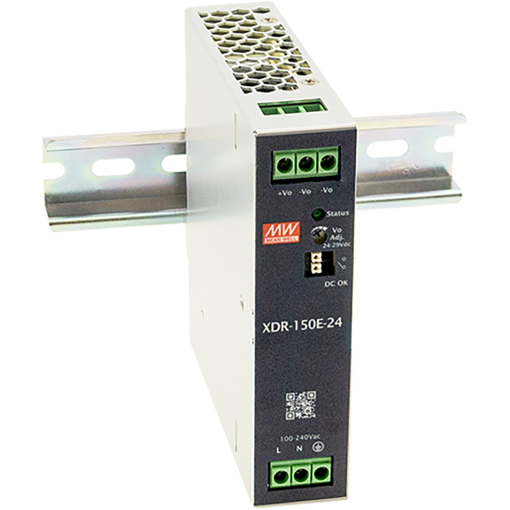 MeanWell XDR DIN-rail power supply 156W,85-264VAC/120-370VDC in, 24V/6.5A out