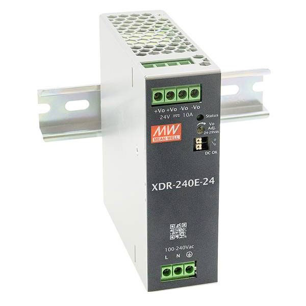 MeanWell XDR DIN-rail power supply 240W,85-264VAC/120-370VDC in, 48V/5A out