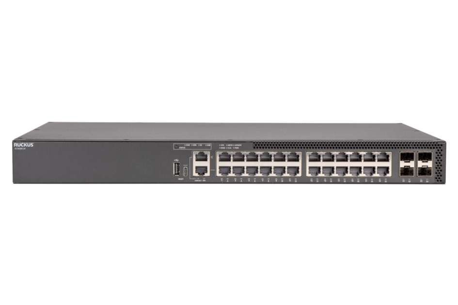 Ruckus ICX 8200 switch, 24*10/100/1000 Mbps ports, 4*25 GbE SFP28 stacking/uplink-ports