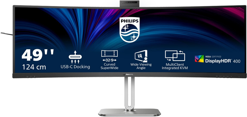 Philips 48.8" 5120*1440 75Hz VA curved H/A 150MM superwide USB C docking display 100W SmartKVM USB HUB speakers