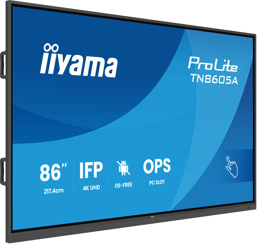 iiyama 85.6", display resolution: 3840*2160 pixels, display brightness: 500 cd/m², HD type: 4K Ultra HD, touchscreen. Colour: bBlack
