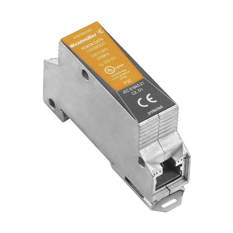 Weidmüller VDATA CAT6 Terminal rail fixing, Surge protection, Cat.6, PoE