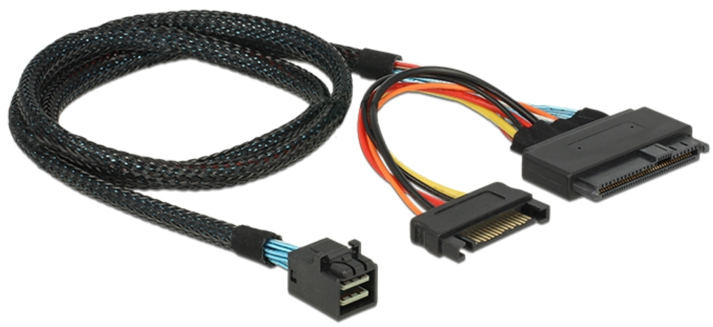 Delock cable SFF-8643 male &gt; U.2 SFF-8639 female + SATA power connector 75 cm