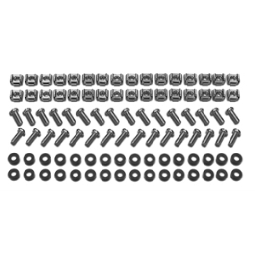 M6 hardware kit. Qty. 32 sets of M6 cage nuts, nylon washers and slot/phillips screws.
