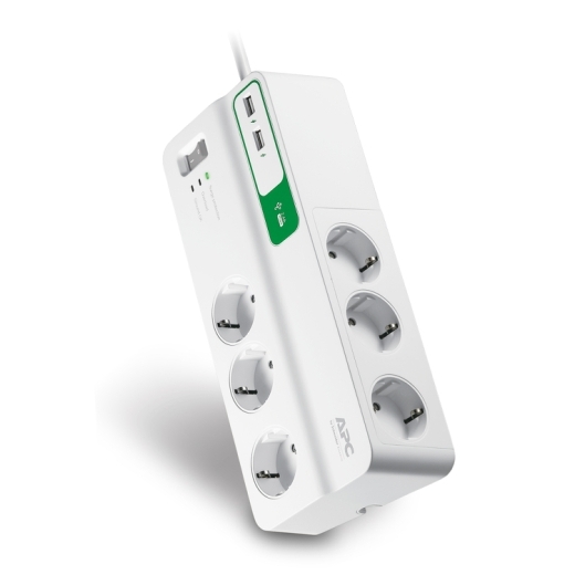 APC Essential SurgeArrest 6 outlets with 5V, 2.4A 2 port USB charger, 230V Germany