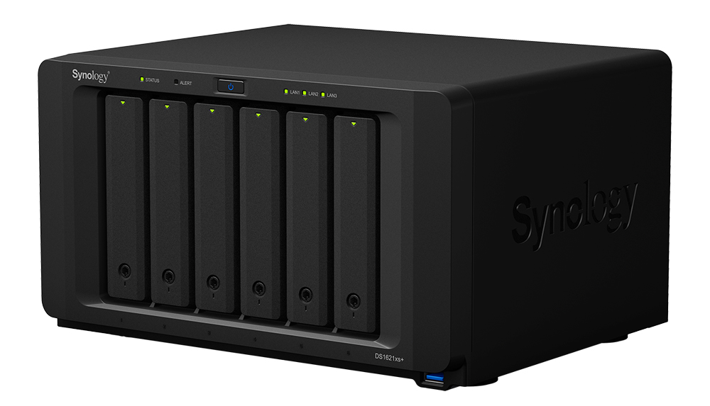 Synology tower NAS DS1621xs+ up to 6 HDD/SSD Hot-Swap, Xeon D-1527 Quad Core 2.2GHz, 8GB DDR4, 2*M.2 2280 NVMe slots, RAID 0,1,5,6,10,Hybrid, 2*1GbE, 1*10GbE, 3*USB 3.0, 2*eSATA, 1*PCIe, dual fan