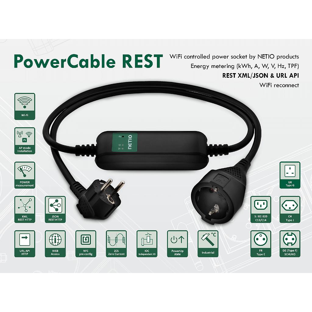 PowerCable 1KF, 1*240V/16A Schuko extension cord/smart PDU with WiFi connectivity, ZCS