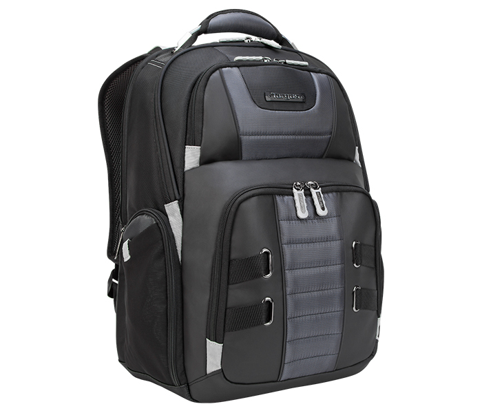 Targus DrifterTrek laptop backpack for business professional travel with USB charging port, weather resistant, hidden zip pocket, protective cradle fits 15.6&quot; laptop, black