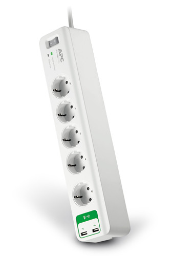 APC Essential SurgeArrest 5 outlets with 5V, 2.4A 2 port USB charger 230V Germany