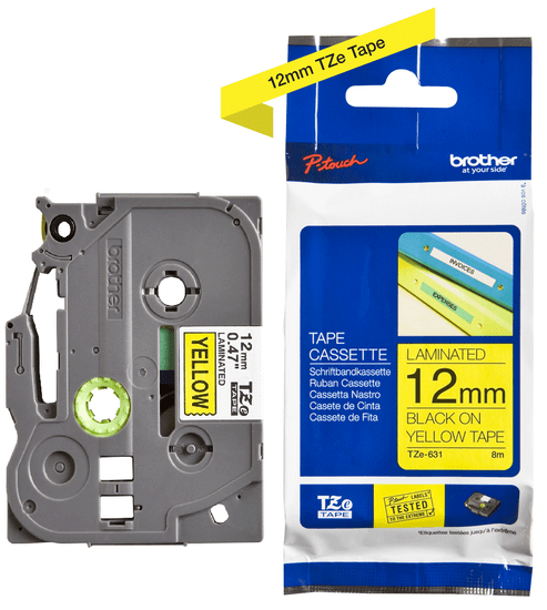 12mm black on yellow label tape for P-Touch 8m
