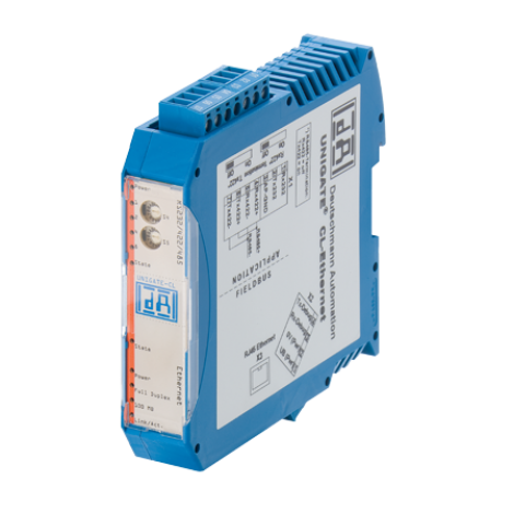 UNIGATE CL-ModbusTCP DIN DIN-rail module with seral interface - RS232, 422 and 485 on-board - to ModbusTCP. Additional Debug-interface, Housing: sky blue RAL 5015