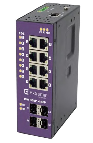 Extreme DIN-rail 8-port PoE+ Gigabit w/ 4-port SFP, töötemperatuur -40C...+75C