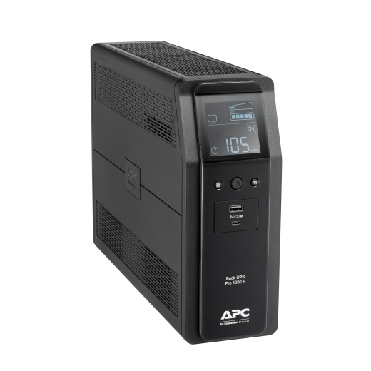 APC Back-UPS Pro, 1200VA/720W, tower, 230V, 8x IEC C13 outlets, sine wave, AVR, USB Type A + C ports, LCD, user replaceable battery