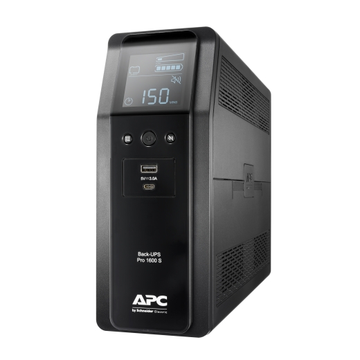 APC Back-UPS Pro, 1600VA/960W, tower, 230V, 8x IEC C13 outlets, sine wave, AVR, USB Type A + C ports, LCD, user replaceable battery