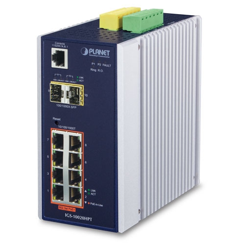 Industrial 8-port 10/100/1000T 802.3at PoE + 2-port 1G/2.5G SFP managed switch