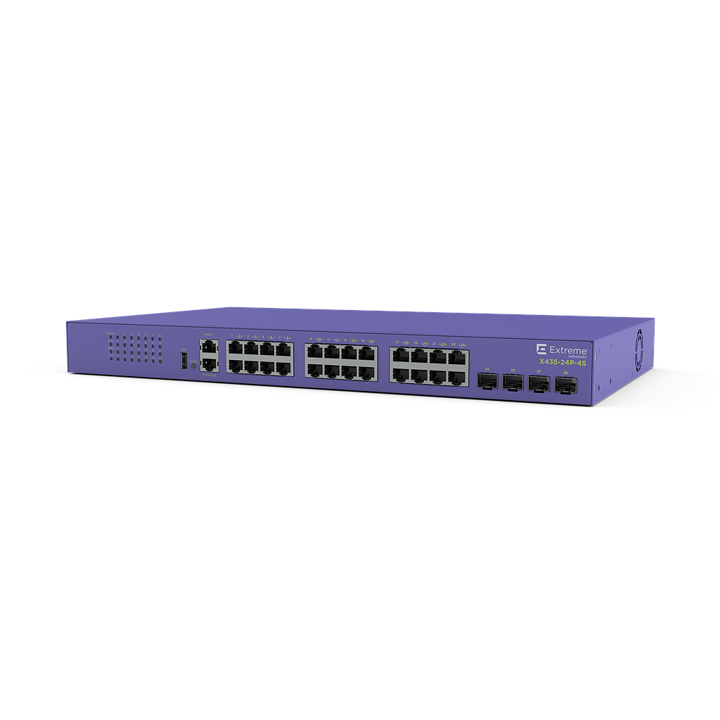 Extreme Networks 24  port 10/100/1000BASE-T PoE+ half/full duplex 4x1/2.5G unpopulated SFP 1 AC PSU