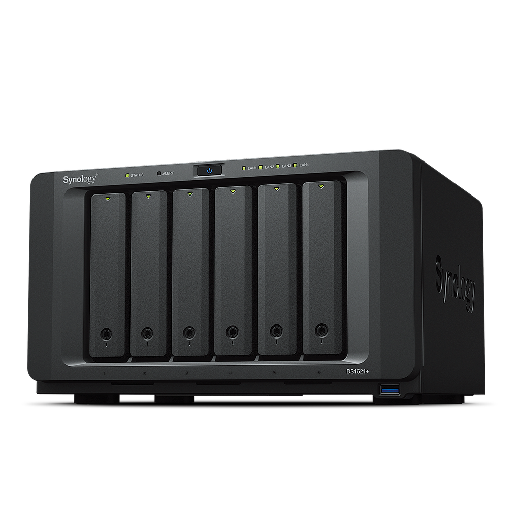 Synology tower NAS DS1621+ up to 6 HDD/SSD Hot-Swap, Ryzen V1500B Quad Core 2.2GHz, 4GB DDR4, RAID 0,1,5,6,10,Hybrid, 4*1GbE, 3*USB 3.0, 2*eSATA, dual fan