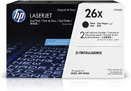 HP 26X high yield black original LaserJet toner cartridge, CF226X 2 tk. pakk
