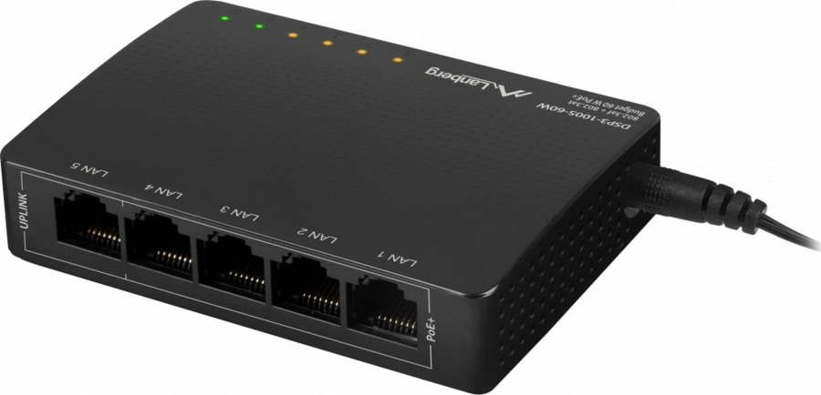 Lanberg unmanaged switch desktop DSP3-1005-60W 5*1GB, (4 port PoE+ 30W/port max 60W)
