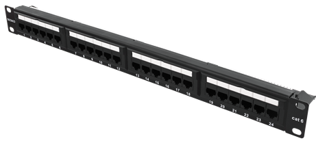 19&quot; 1U patch paneel, 24*RJ45, CAT6, UTP, 10GBPS, crown terminals, metallist, must