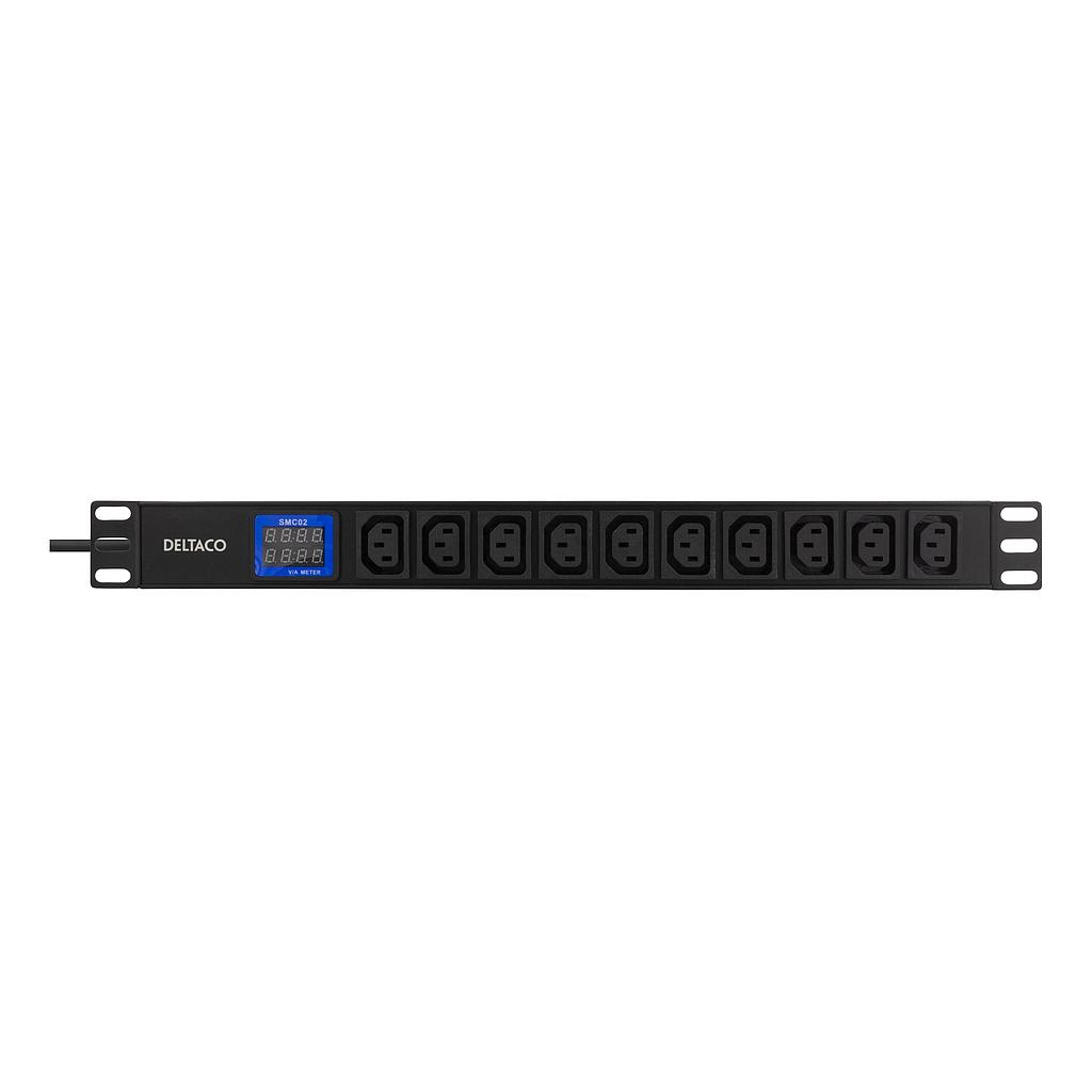 19&quot; 1U 10*C13 pesaga toitepaneel, 2.5kW, digitaalne volt-/ampermeeter, must
