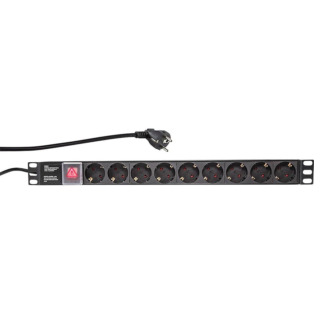 19&quot; socket strip, 9-way, with switch, black
