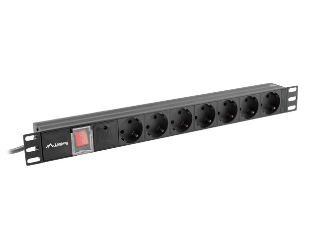 Power distribution unit (PDU) 19&quot; Lanberg 1U 10A, 2m, 7*Schuko outlets, black C14
