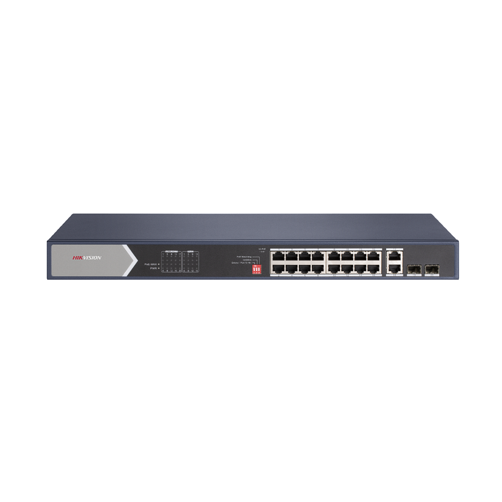 HikVision 16 port Gigabit unmanaged PoE (225W) switch, 2*RJ45Gbit, 2*SFP