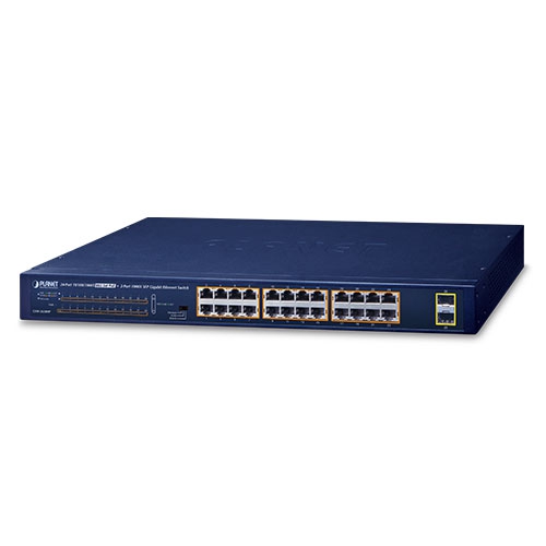 Planet 24-port 10/100/1000T 802.3at PoE + 2-port 1000X SFP Gigabit Ethernet switch