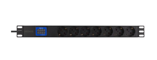 1U 19&quot; toitepaneel, C20 pistik, 7*CEE 7/4 väljundid, 3500W, ampermeetri ja voltmeetriga