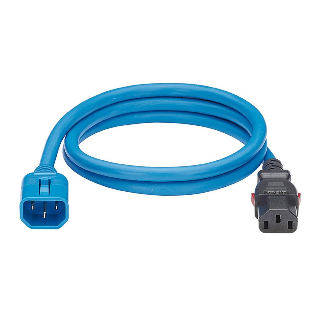 Locking power cord, IEC C14 to IEC C13, 1.8m, blue