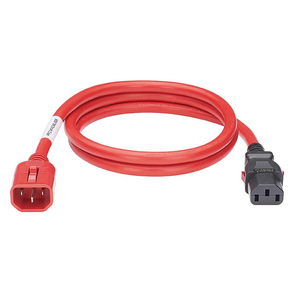 Locking power cord, IEC C14 to IEC C13, 1.8m, red