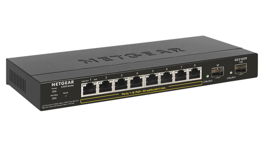 Netgear GS310TP 8-port Gigabit Ethernet PoE+ smart switch with 2 dedicated SFP ports (55W)