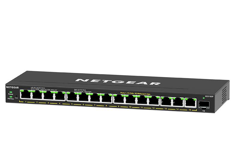 Netgear GS316EP 16-port PoE+ Gigabit Ethernet plus switch (180W) with 1 SFP port