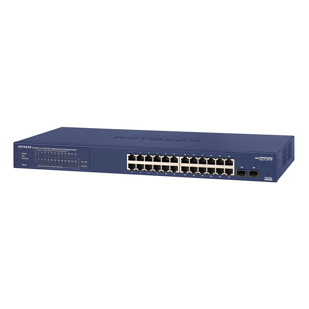 Netgear switch GS724TP web management, rack mountable, 24*1 Gbps (RJ-45) ports, 2*SFP+ ports, 24*PoE+ ports, PSU single