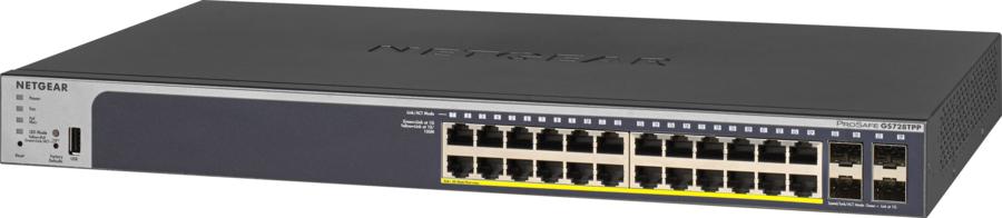 Netgear 28-port Gigabit Ethernet smart managed pro PoE switch GS728TP with 24*PoE+ @ 190W, 4*1G SFP, desktop/rackmount