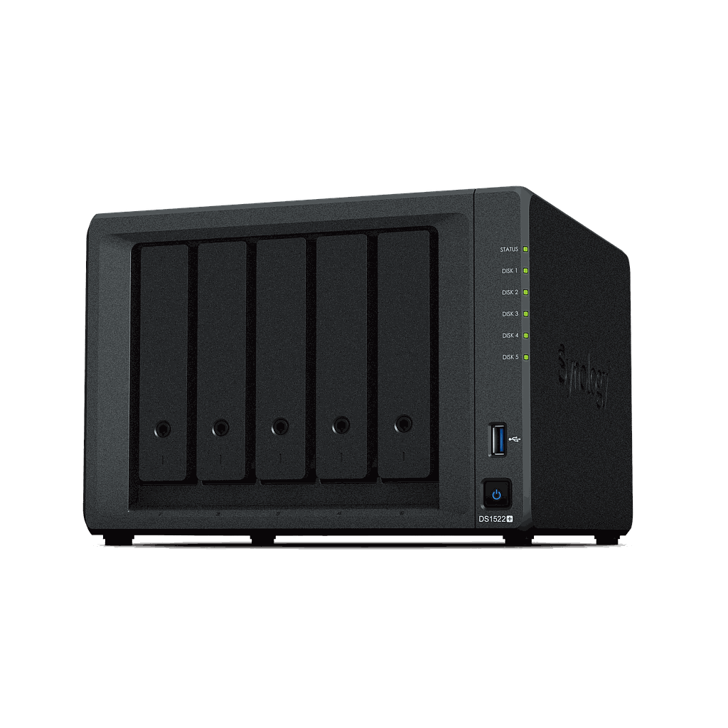 Synology DiskStation DS1522+ 5-bay R1600 2.6GHz, 8GB DDR4, 4*RJ-45 1GbE LAN; 2* USB 3.2 Gen 1; 2*eSATA, 2*Fans 92mm * 92mm. Fan Speed mode: Full-speed mode, cool mode, quiet mode