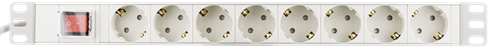 19&quot; 1U toitepaneel, 8*CEE 7/4 Schuko pesa, 1*CEE 7/7 Schuko pistik, 3m, toitelülitiga, valge