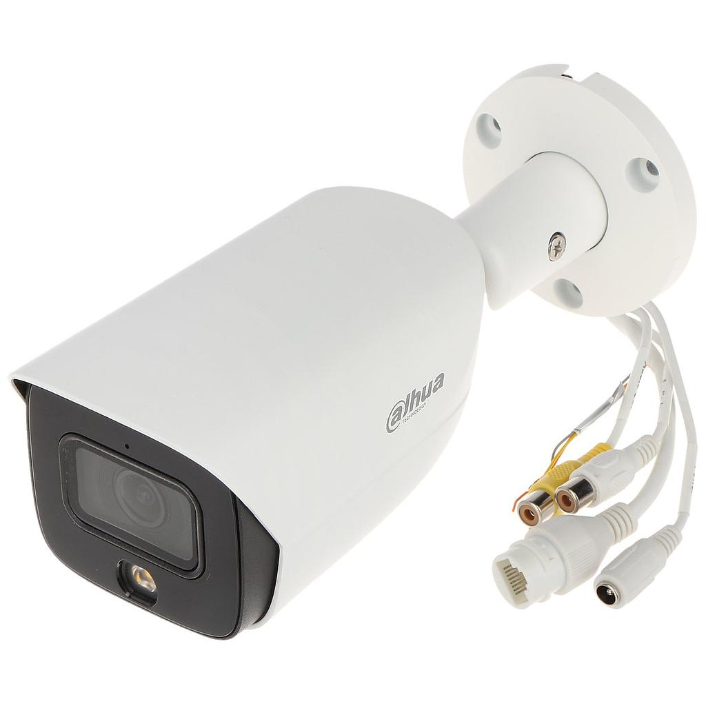 Dahua IPC-HFW3549E-AS-LED, Fullcolor (24/7 värviline pilt), WizSense (lihtsustatud tehisintellekt analüütikaga), 1/2.7” 5MP sensor 2592*1944@20fps H.265+, 0.003 Lux@F1.0, VALGE-LED valgustab kuni 30m, WDR 120db, 2.8mm vaatenurk: 98°, analüütika: jooneületus, piirkonda sisenemine /väljumine (inimese &amp; auto tuvastus/eristus); sisseehitatud mikrofon, mikrofoni sis. ja kõlari välj., alarm I/O 1/1, Micro SD -&gt; 256GB, DC 12V &amp; PoE &lt;8.4W, töötemp: -40°C to +60°C, IP67