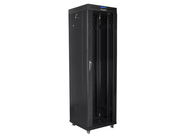 Lanberg free-standing rack cabinet 19&quot; 42U 600*600 with glass door, LCD, black. Flat pack.