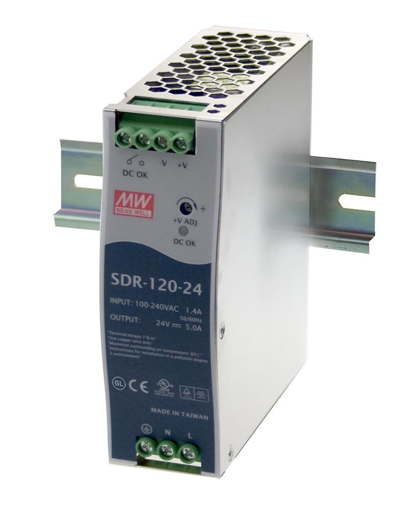 MeanWell 120W single output industrial DIN rail, 24V@5A, metal casing, ultra slim width 40mm