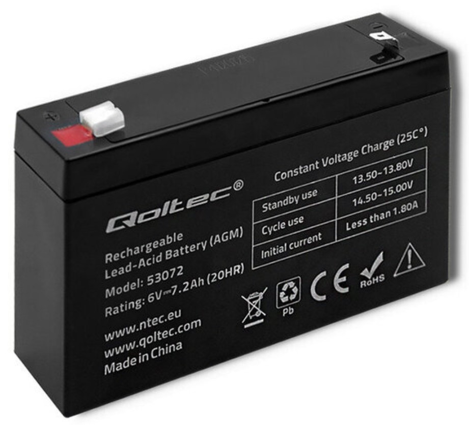 Qoltec AGM battery, 6V 7.2 Ah, maintenance-free, efficient, LongLife, for toys, vehicles