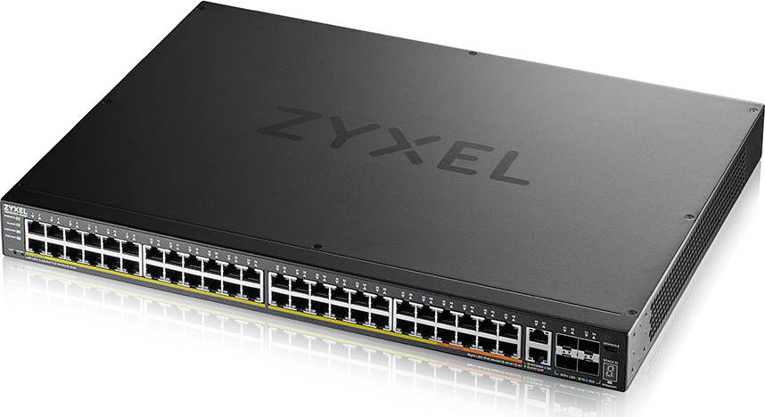 ZyXEL XGS2200 series L3 access switch, 600W PoE, 40*PoE+/10*PoE++, 48*1G RJ45, 2*10MG RJ45, 4*10G SFP+ uplink, including 1 year Nebulaflex Pro
